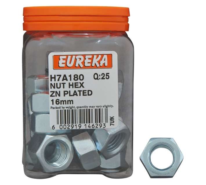 Eureka 16mm Zinc Plated Hex Nut(25 Pack)