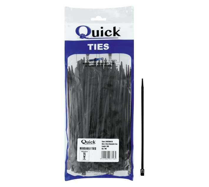 Quick Ties Reusable Cable Ties - Black (4.8 x 200mm)
