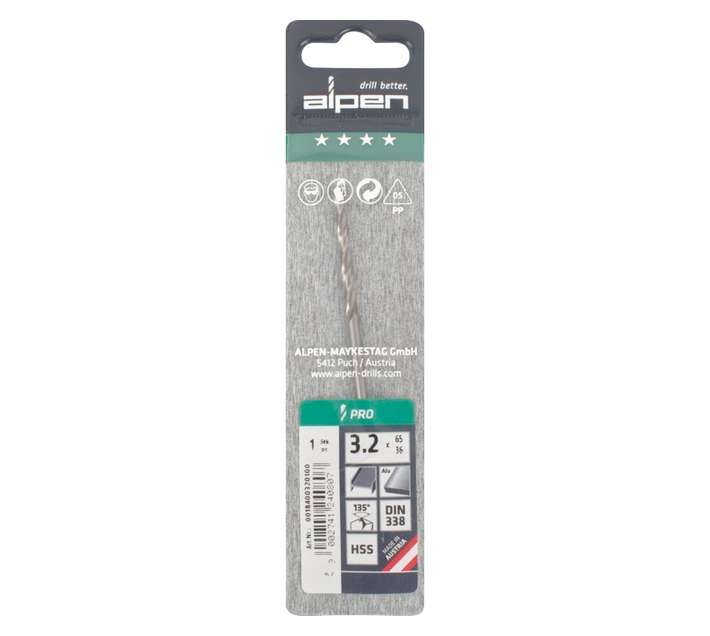 Alpen HSS Pro Split Point Jobber Drill Bit (65 x 3.2mm)