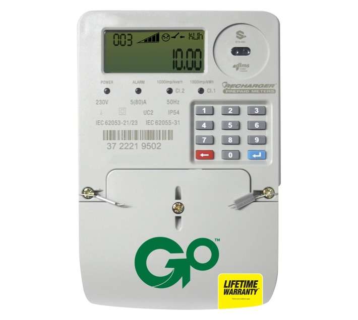 Recharger Go Single Phase Prepaid Meter - White (80A)
