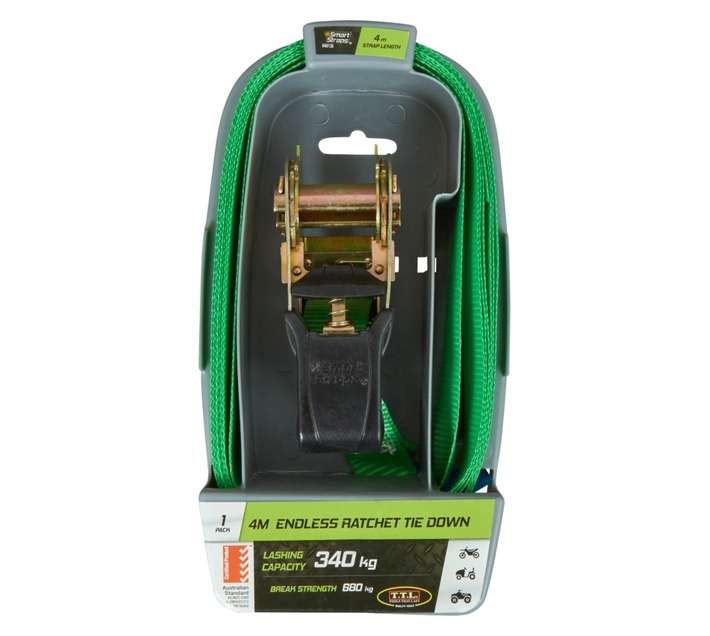 Smart Straps 340kg Lashing Capacity Endless Pad Ratchet Tie Down - Green (4000mm)