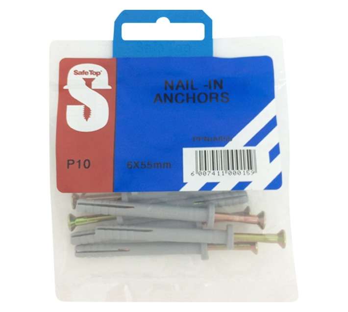 Safe Top 10 x Nail In Anchors (6 x 55mm)