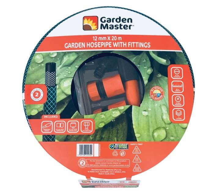 Garden Master Hose Pipe and Fittings - Green (20m x 12mm)