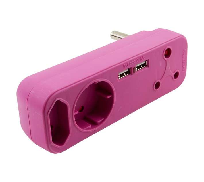PowerWorx 5A Shucko and 2X 16A USB Euro Adaptors - Purple