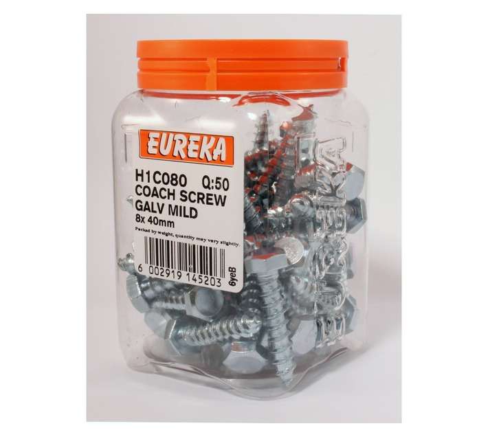 Eureka 50 x H1C080 Coach Screw Galvanised (8 x 40mm)