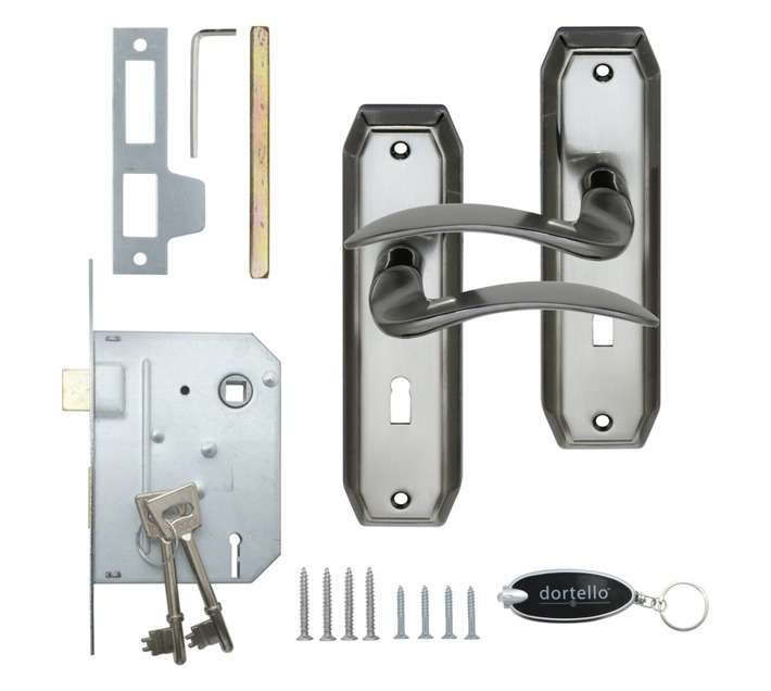 Dortello Vast Satin Nickel 3 Lever Lockset with Handles - Black