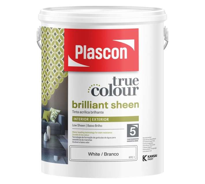 Plascon True Colour PVA Brilliant Sheen Paint - White (5L)