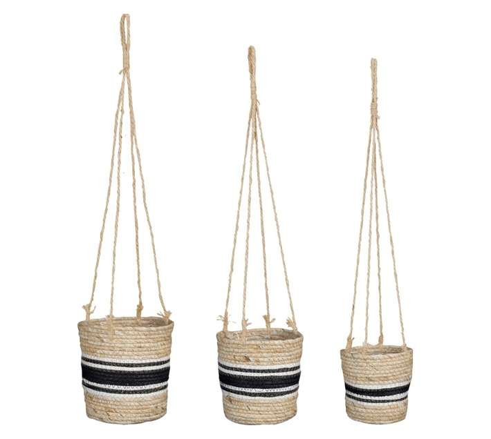 FDB 3 Piece Hanging Rachel Planter Basket Set - Light brown/Black/White