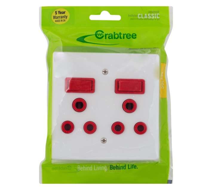 Crabtree 4 x 4 Double Dedicated Switched Socket - White (125 x 40 x 125mm)
