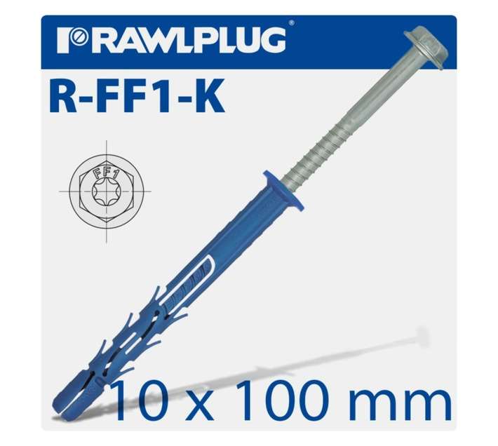 Rawlplug Nylon Plug and Collar Hex Frame Fixing Screws - Blue (9.8 x 100mm)