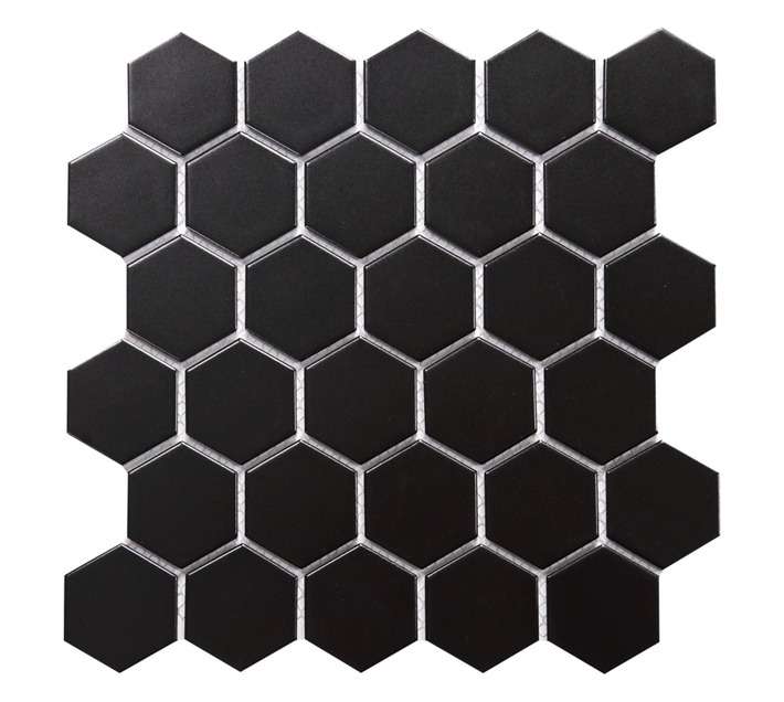 Earthstone Medium Hexagon Mosaic Tile - Matt Black (310 x 290 x 6mm)