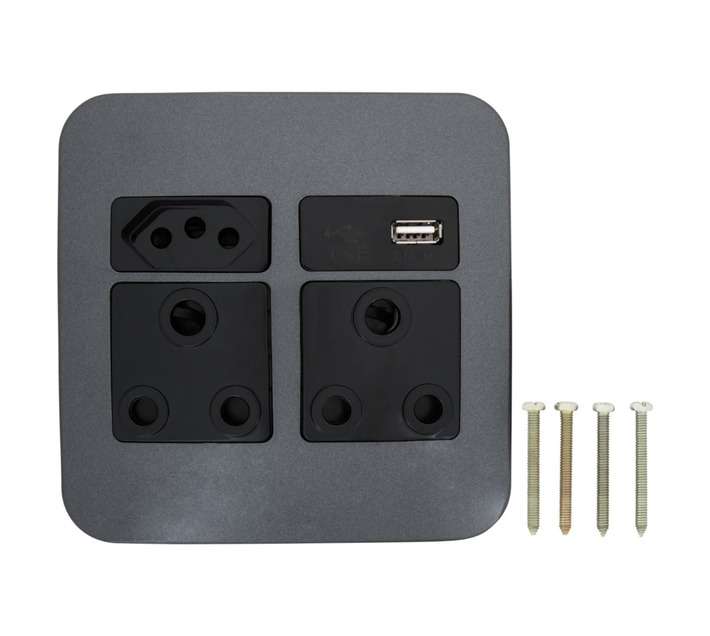 Veti Socket 2x16a 1xeuro 1xusb - Black/Gm