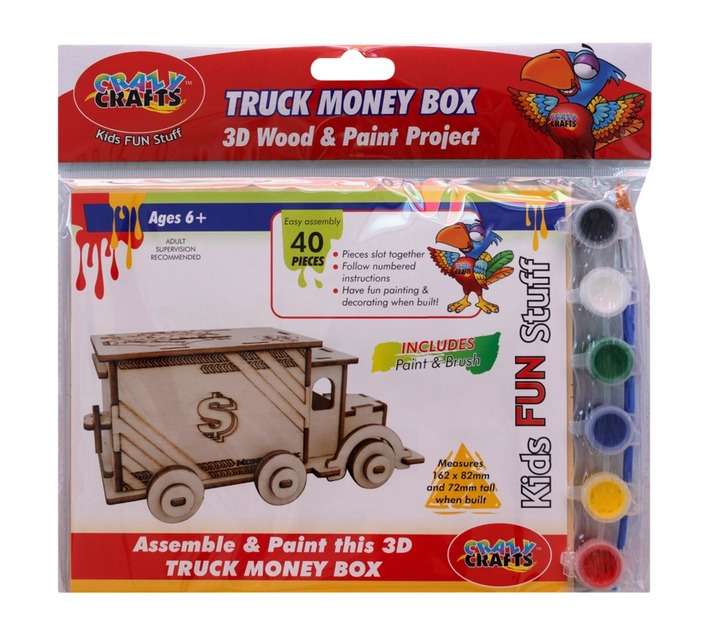 Crazy Crafts 3D Wood Truck Money Box and Paint Set