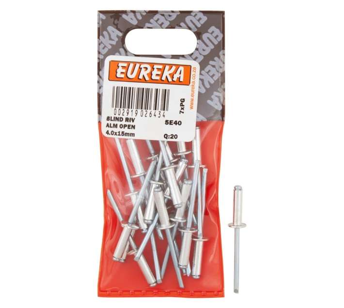 Eureka 20 x Aluminium Open Blind Rivets (4 x 15mm)