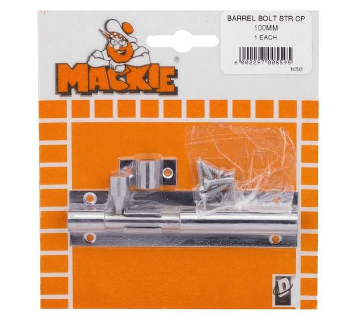 Mackie Barrel Bolt Straight - Chrome Plated (100mm)