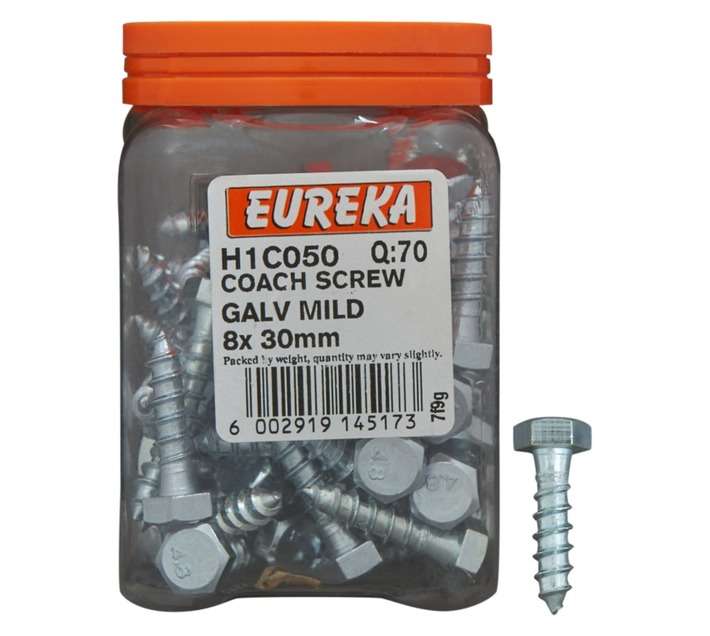 Eureka H1C050 8 x 30mm Coach Screw Galvanised (70 Pack)