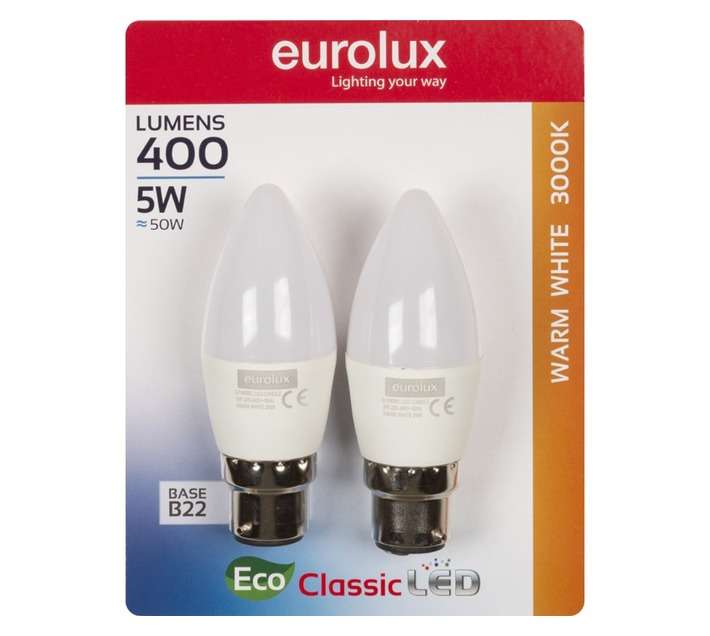 Eurolux 2 x E27 LED Candle Globe - Warm White (5W)