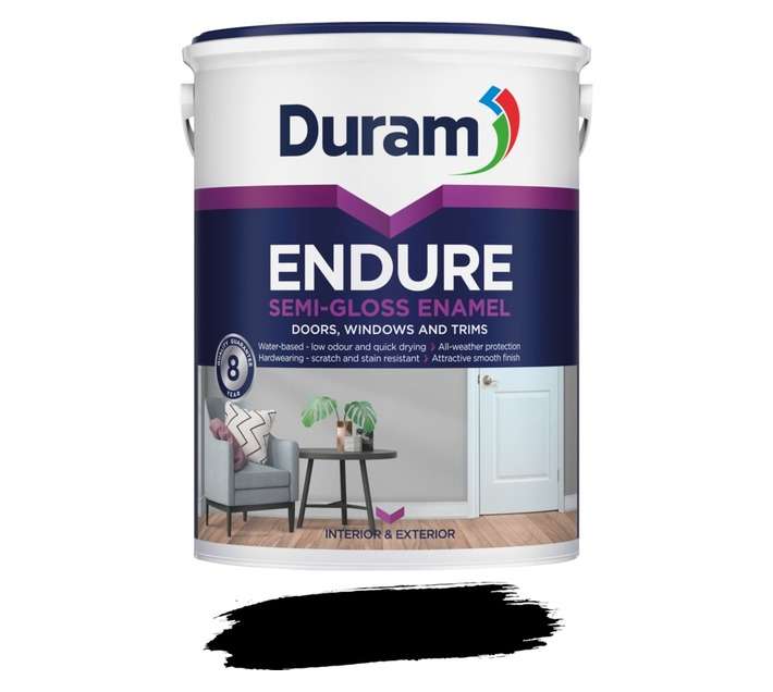 Duram Endure Semi-Gloss Enamel Trim Paint - Black (5L)