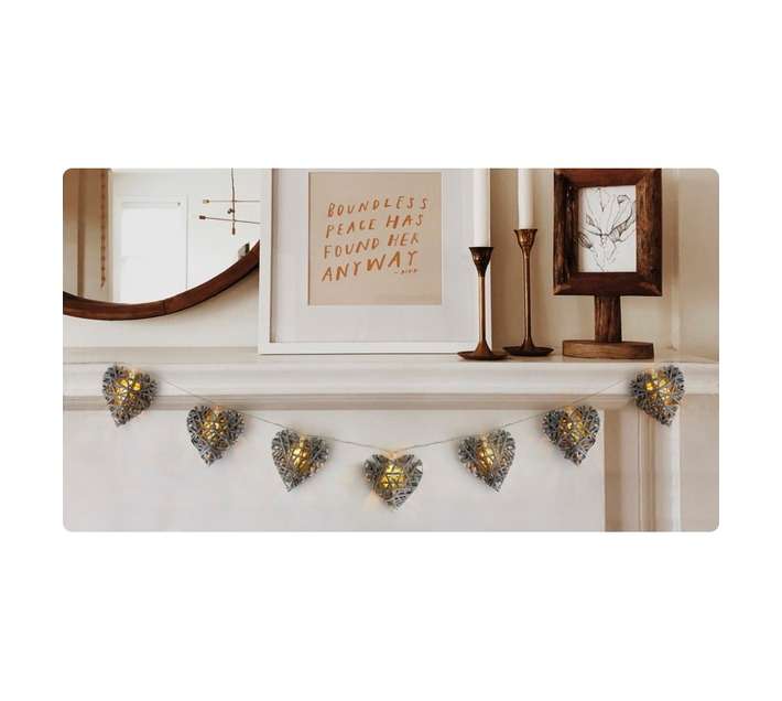 Design House LEDBO10RG Rattan Heart LED String Light - Grey