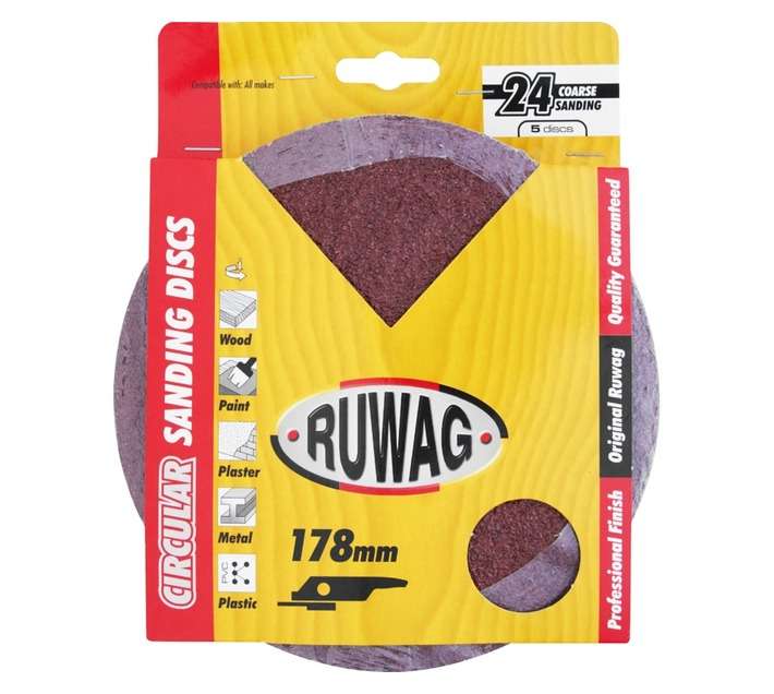 Ruwag 178mm P24 Fibre Circular Sanding Discs (5 Pack)