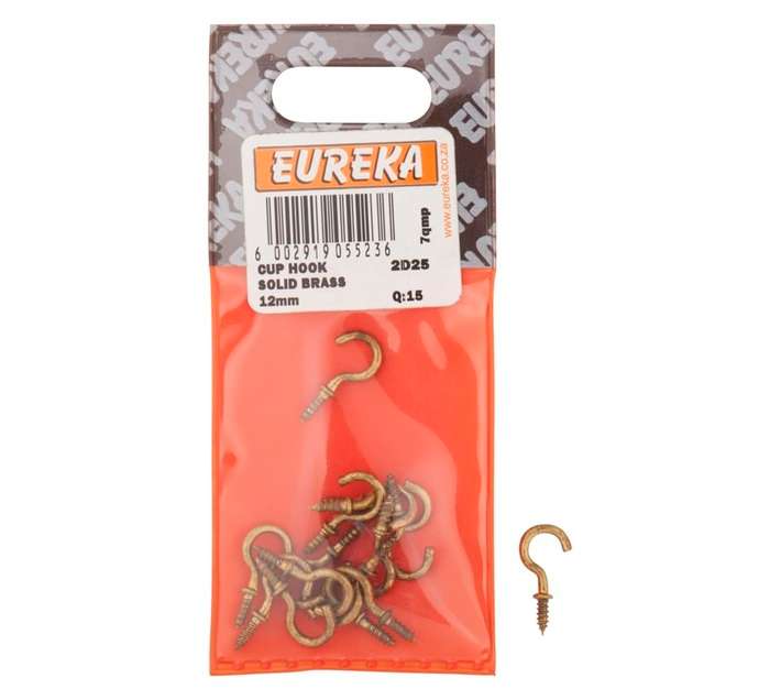 Eureka 15 x Solid Brass Cup Hooks (12mm)