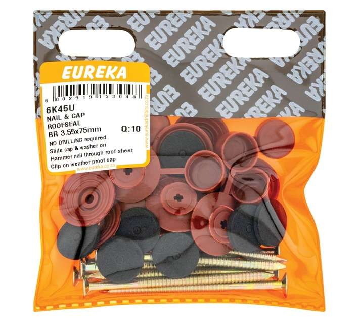 Eureka 10 x Roof Seal Nails and Caps - Brass (75 x 3.55mm)