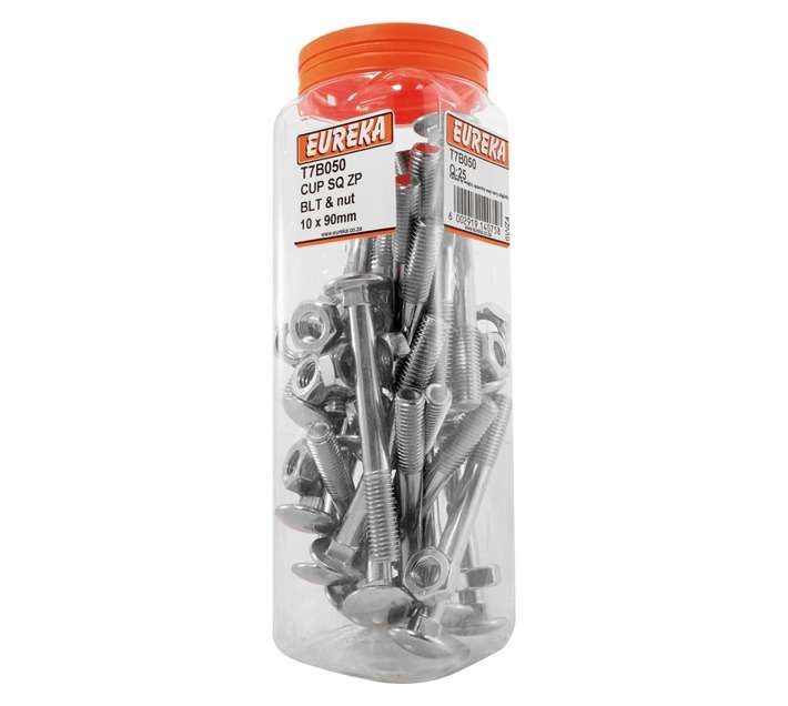 Eureka 10 x 90mm Cup Square ZP Bolt and Nut (25 Pack)
