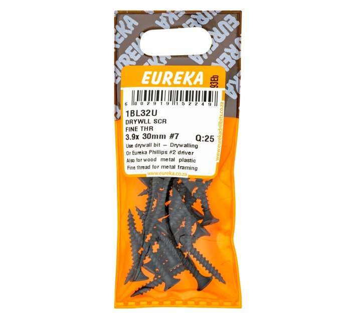 Eureka 25 x Fine Thread Drywall Screws (3.9 x 30mm)