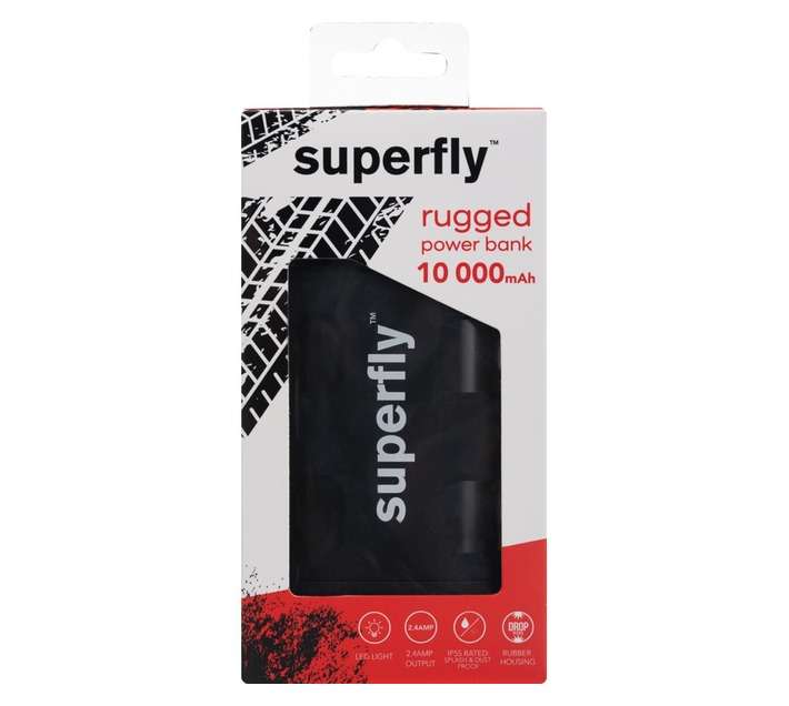 Superfly 10000mAh Rugged Power Bank with LED - Black