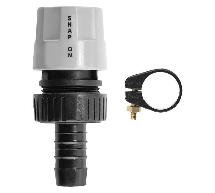 Microjet Snap-On Barbed Hose Connector with Clamp (19mm)