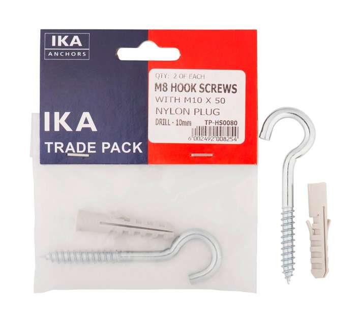 IKA Hook Screw 8mm and Nylon Plug TP (2 Pack)
