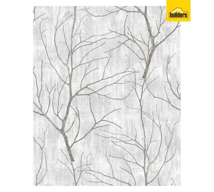 Fired Earth Branches Wallpaper - Silver (10m x 530mm)