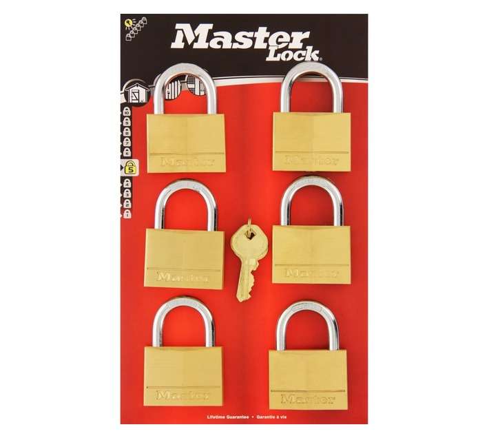 Master Lock Padlock 6 Pack Keyed To Differ - Brass (50mm)
