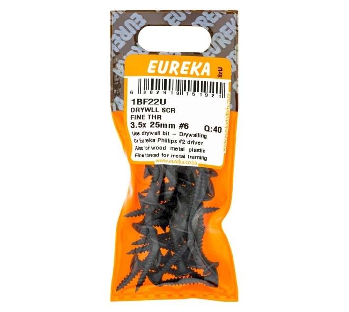Eureka 40 x Fine Thread Drywall Screws (3.5 x 25mm)