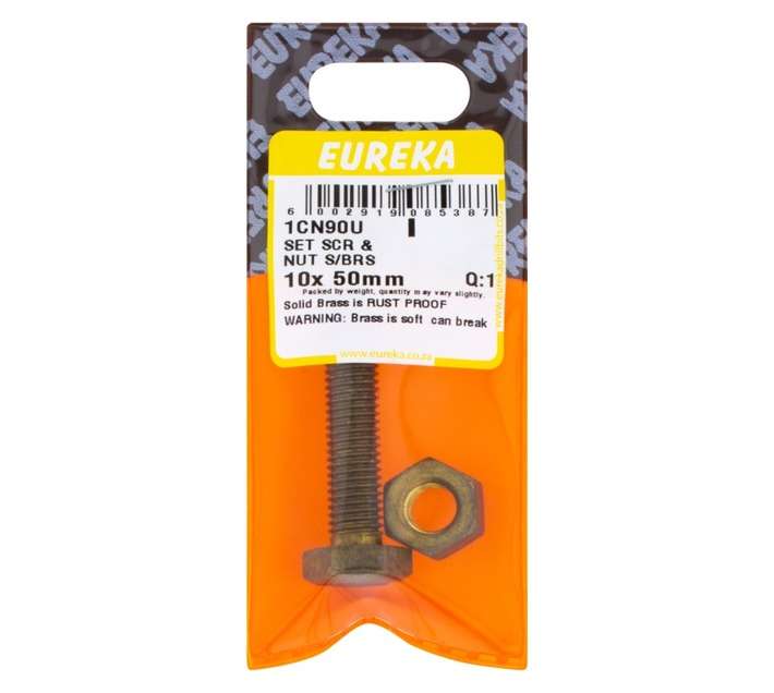 Eureka Set Screws and Nuts - Solid Brass (10 x 50mm)