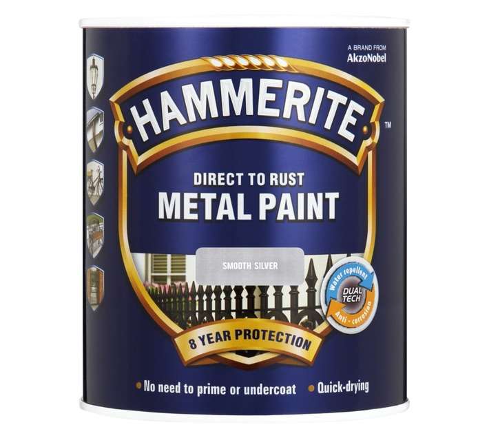 Hammerite Direct to Rust Smooth Metal Paint - Silver (500ml)