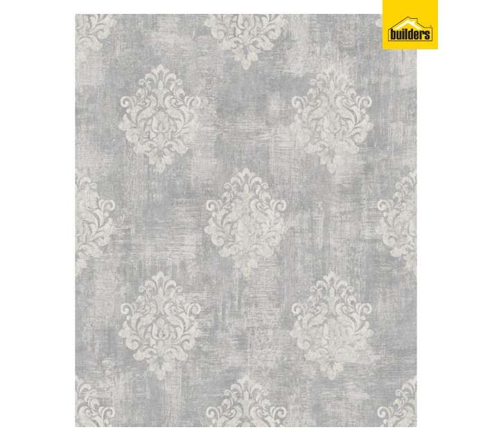 Fired Earth Distress Damask Wallpaper - Grey (10m x 530mm)