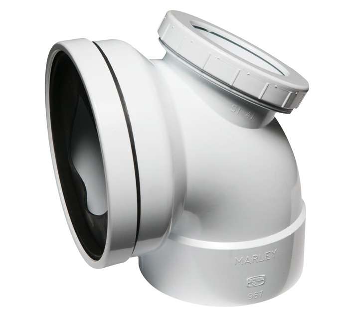 Marley Pipes PVC 87.5 Degree Pan Collar Access Heel Bend - White (110mm)