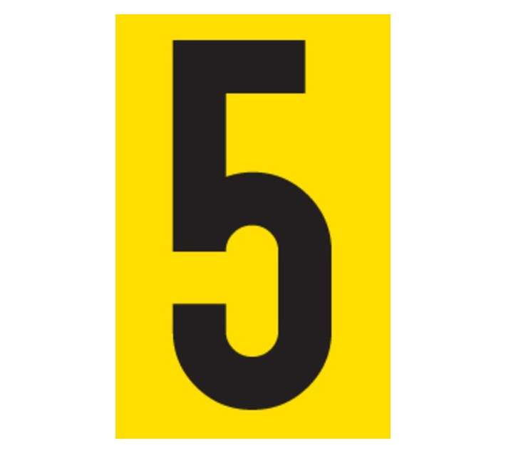 Tower Self-Adhesive Number 5 Sign - Black/Yellow (90 x 55mm)