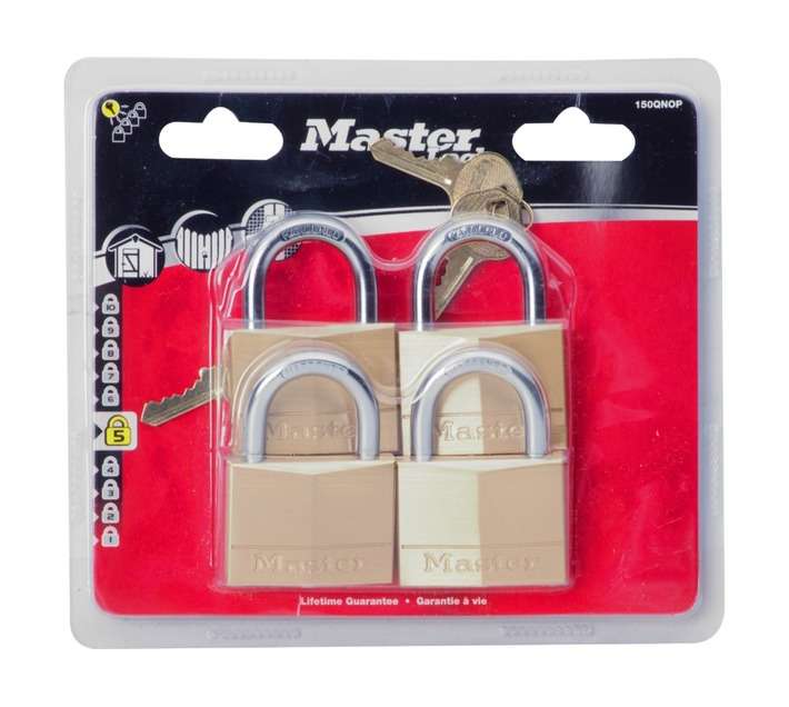 Master Lock Padlock 4 Pack Keyed Alike - Brass (50mm)