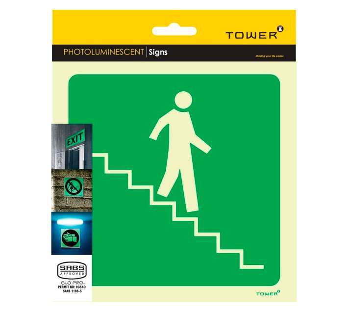 Tower Stairs Right Luminating Sign - Green/White (190 x 190mm)