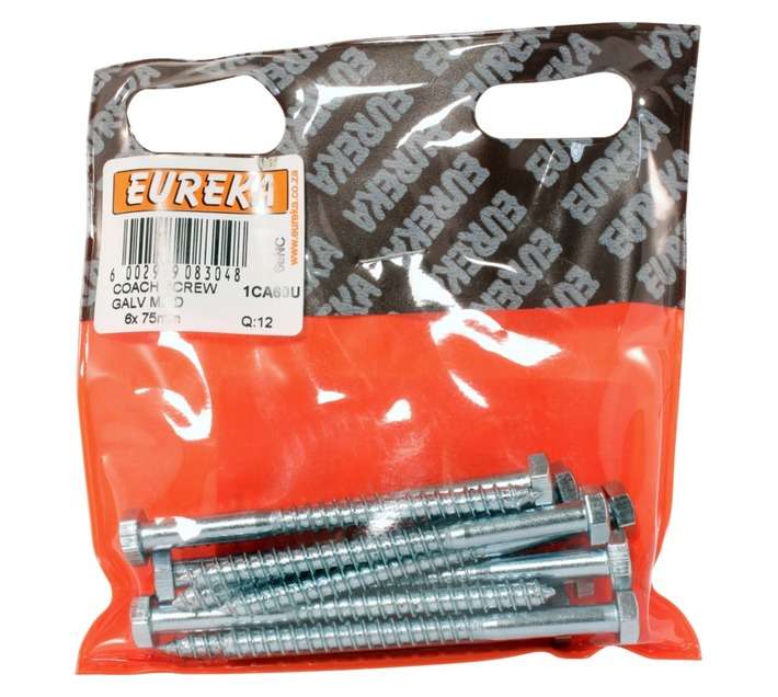Eureka 1CA60U 6 x 75mm Coach Screw Galvanised (12 Pack)