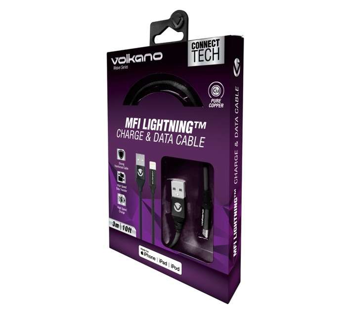 Volkano MFI Lightning Cable - Black (3000mm)