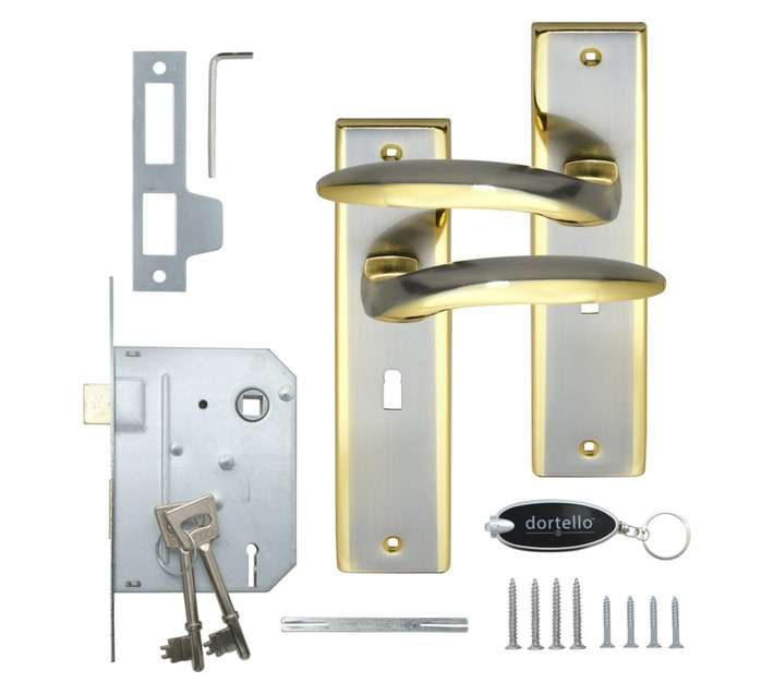 Dortello Toulon Satin Plated 3 Lever Lockset with Handles - Brass