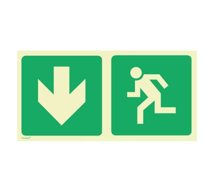Tower One Sided Man Running and Green Arrow Down Sign - Green/White (380 x 190mm)