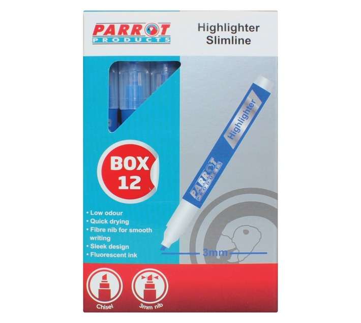 Parrot Products PH2001S 12 x Slimline Highlighter Markers - Blue