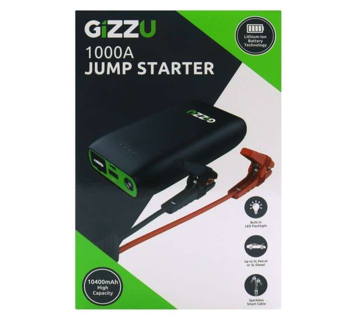 Gizzu 10400mAh Smart Jump Starter Power Bank - Black