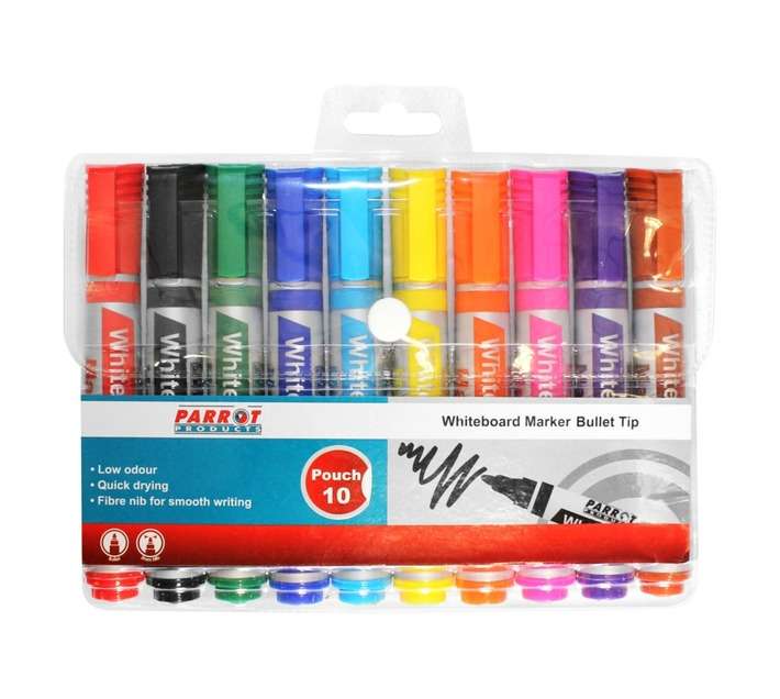 Parrot Products PW1001A 10 x Bullet Tip Whiteboard Marker - Assorted