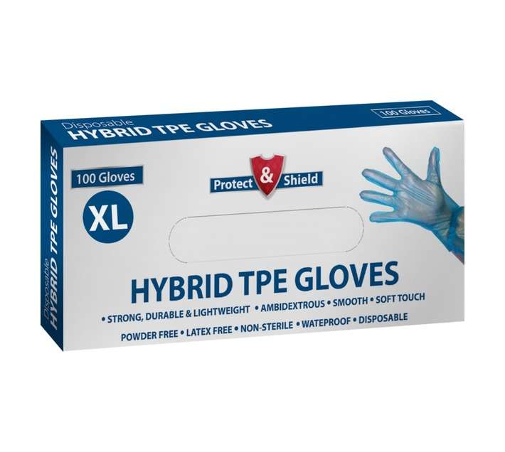 Protect and Shield 100 x Hybrid TPE Gloves - Blue (Extra Large)