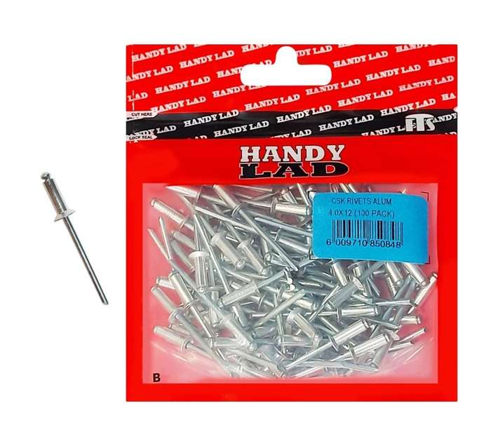 Rutherford 100 x Countersunk Aluminium Rivets (12 x 4mm)